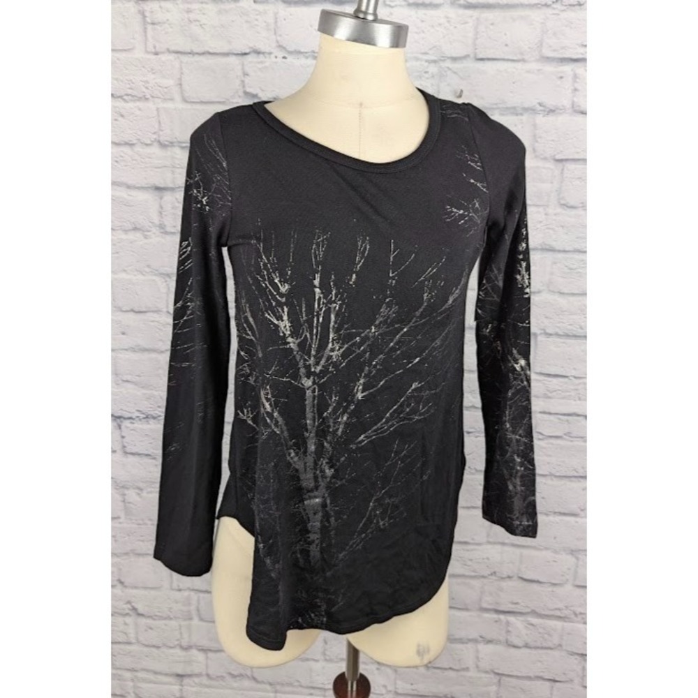 Karen Kane Womens Metallic Printed Pullover Sweater Black Silver Size S